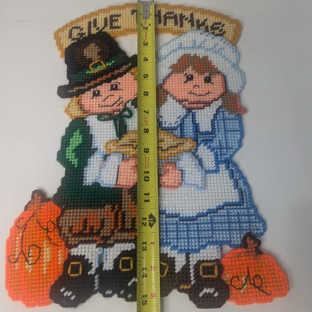 Thanksgiving Pilgrim Boy and Girl Fall Handmade Plastic Canvas Decoration